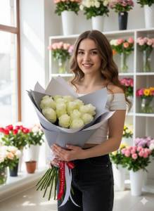 Букет из 15 белых роз 70 см