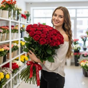 Букет из 15 красных роз 70 см