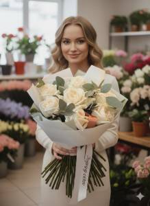 Букет из роз с эвкалиптом