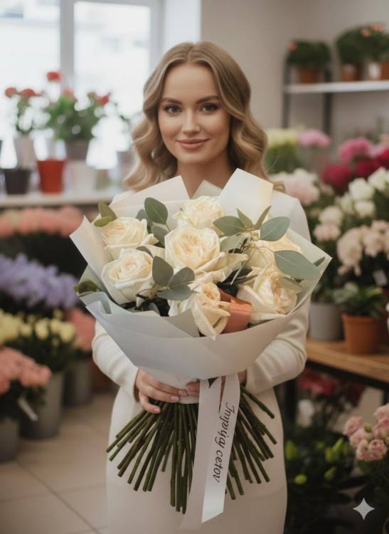 Букет из роз с эвкалиптом