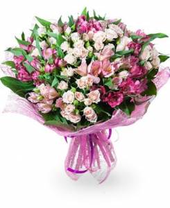 Букет из кустовых роз, альстромерий "Нежный"