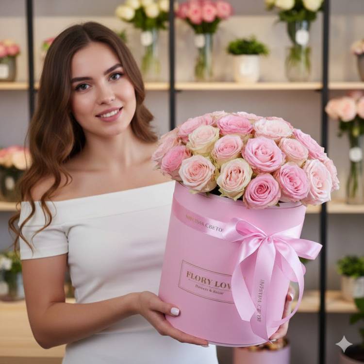 25 роз Эсперанса в шляпной коробке Эквадор