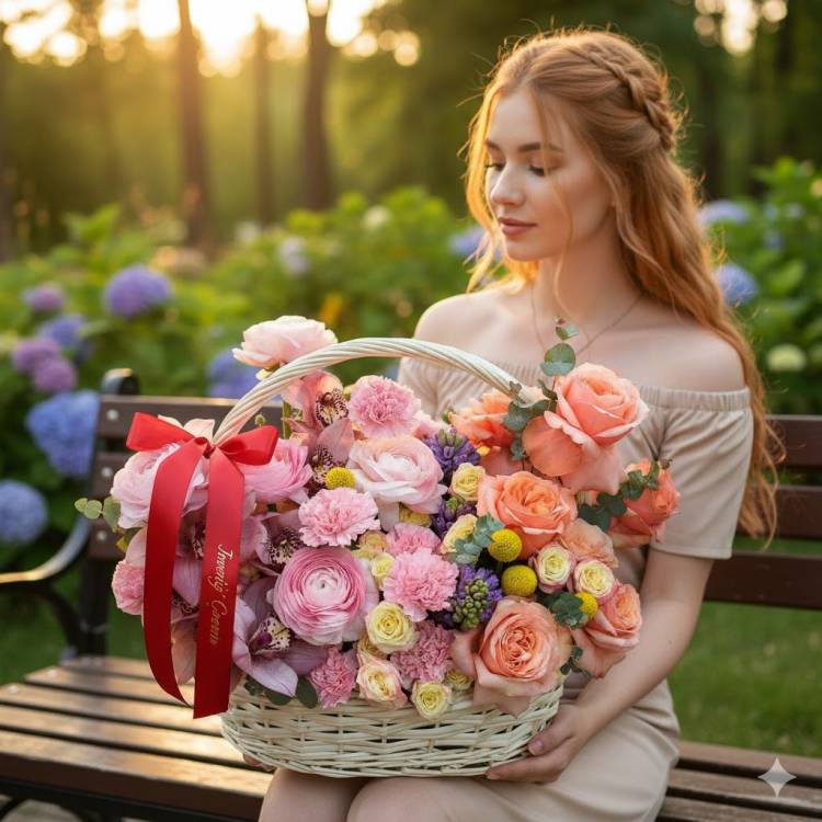 Букет с гиацинтами "Лукошко"