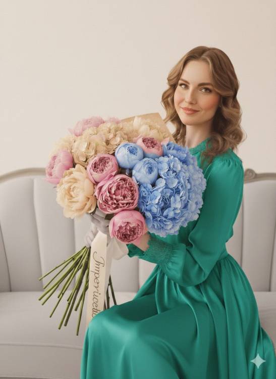 Букет из гортензий +и пионов